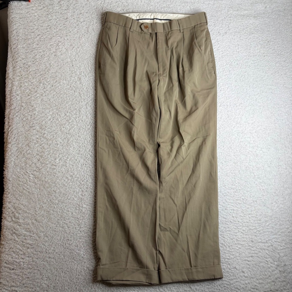 Brooks Brothers 1818 Madison Pleated Wool Dress Pants Tan Khaki 34x30 (30x28)